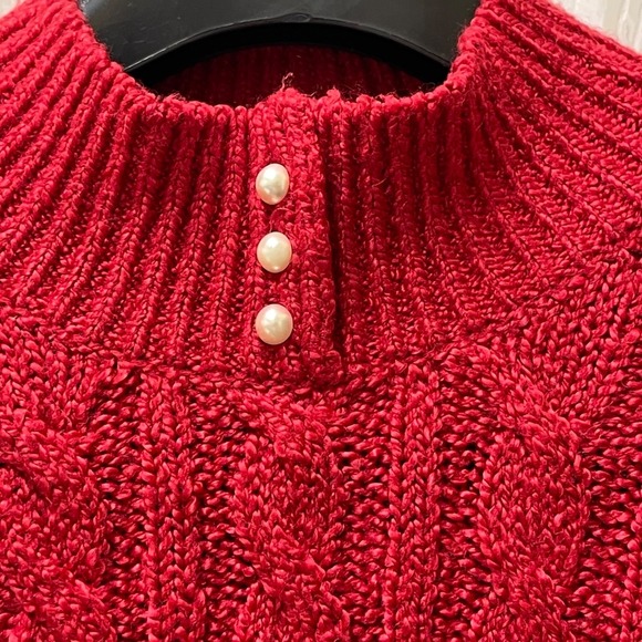 Karen Scott Women's M Red Pearl Mock Neck Long Sleeve Cable Knit Sweater - Picture 2 of 14